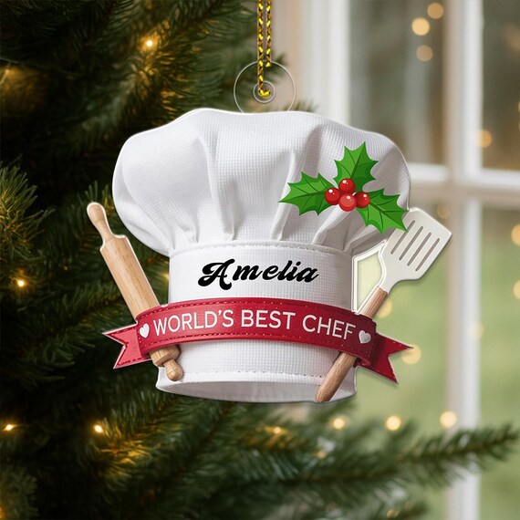 Personalized Chef Hat Worlds Best Chef Christmas Ornament Wall Art
