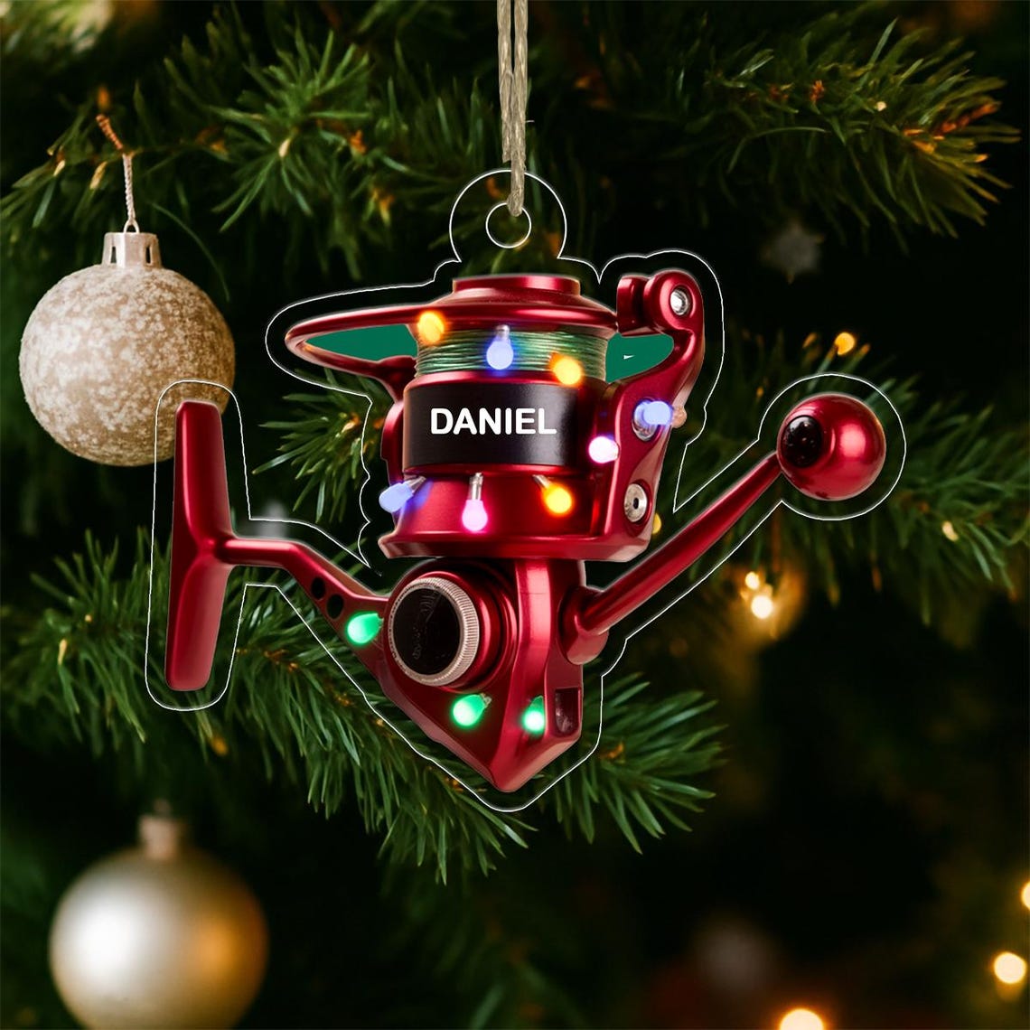 Personalized Fishing Reel Christmas Lights Acrylic Ornament Wall Art