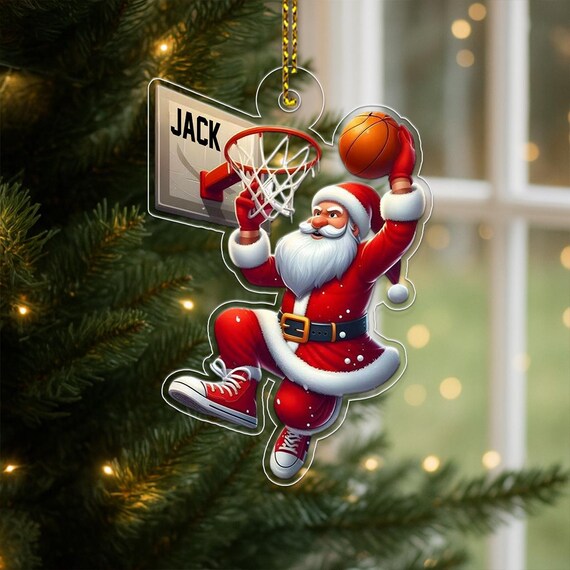 Santa Claus Slam Dunk Basketball Custom Name Ornament Art Poster