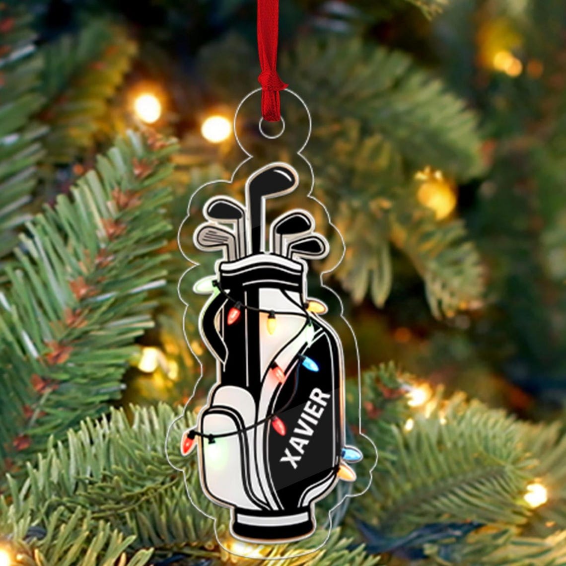 Personalized Golf Bag Name Xavier Christmas Tree Ornament Poster