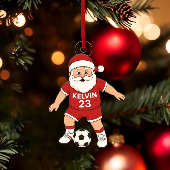 Personalized Santa Soccer Player Christmas Ornament Custom Name Number Poster