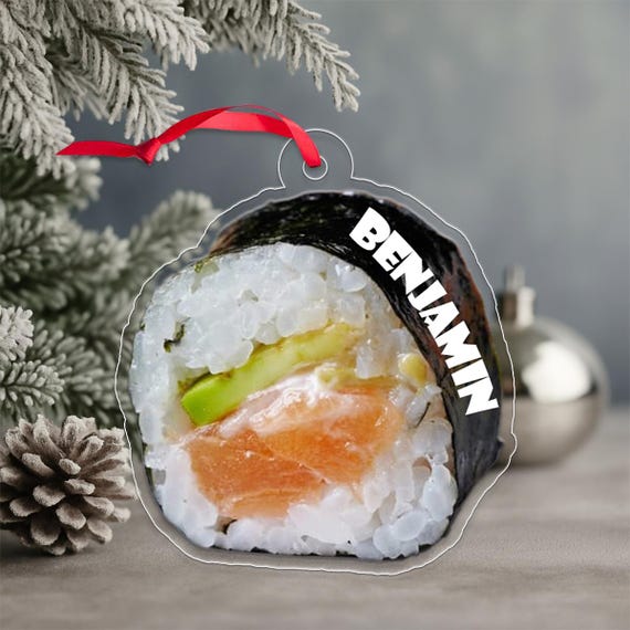 Custom Name Sushi Christmas Acrylic Ornament Personalized Fast Food Xmas Tree Decoration Funny Lover Gift