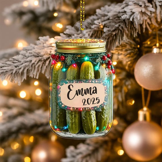 Custom Name Pickle Jar Christmas Ornament Personalized Xmas Tree Decoration Funny Veggie Lover Gift