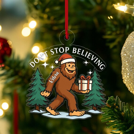 Bigfoot Don't Stop Believing Christmas Sasquatch Ornament Art Poster