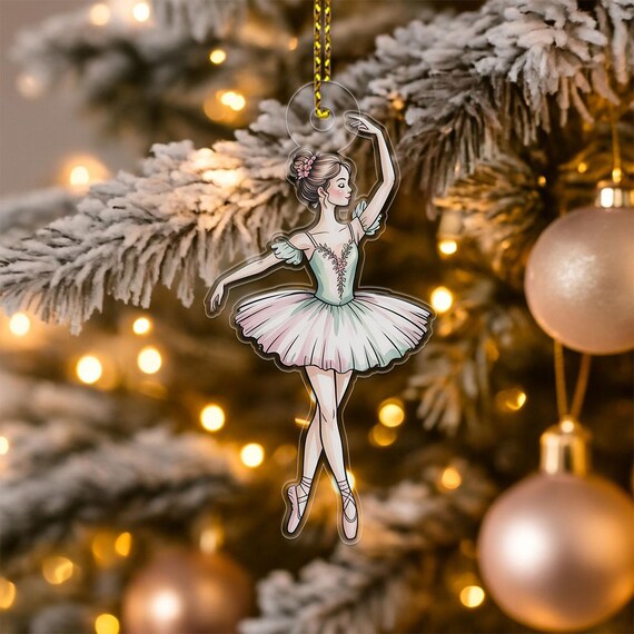 Personalized Ballerina Dancer Mint Bodice Pink Tutu Christmas Ornament Print