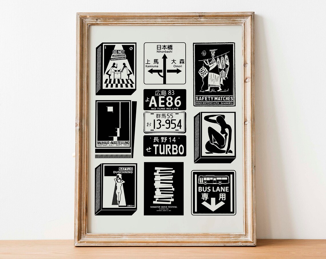 Vintage Japanese Matchbox Art Collage Retro Safety Matches Poster