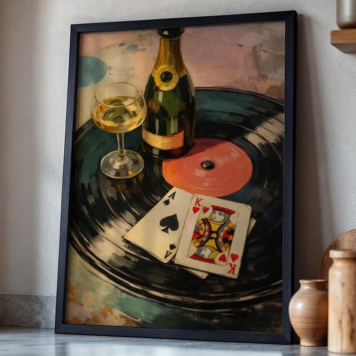 Vinyl Champagne Print Digital Download Playing Cards Retro Bar Printable Wall Art