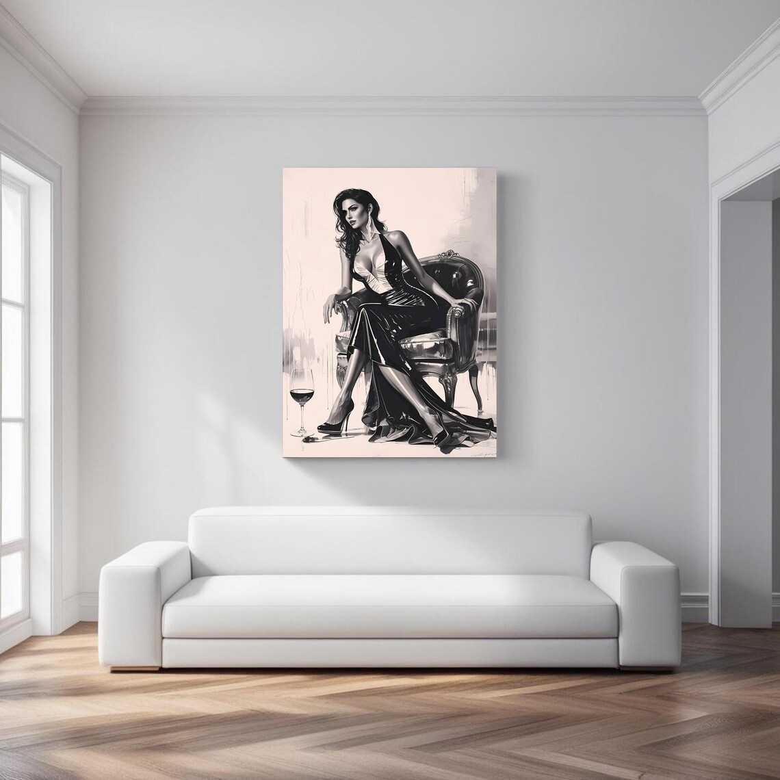 Elegant Woman in Black Dress, Glamorous Fashion Art Print - Image 3