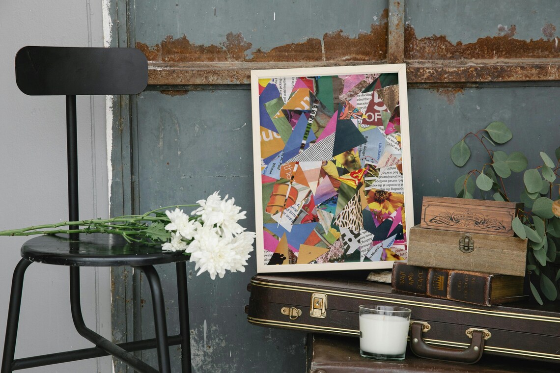 Abstract Collage, Colorful Geometric Mixed Media - Image 4