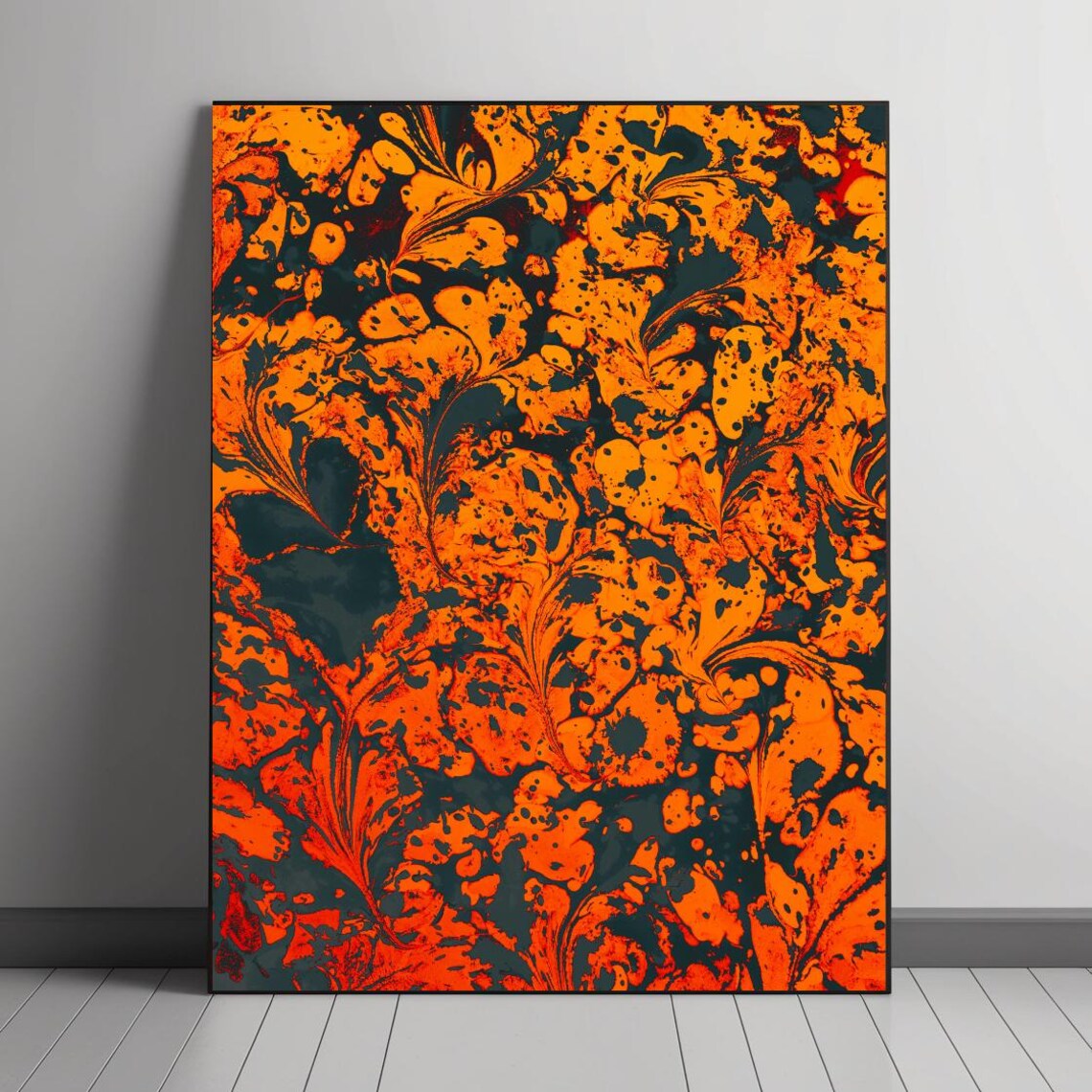 Fiery Autumn Marbled Texture, Abstract Pattern