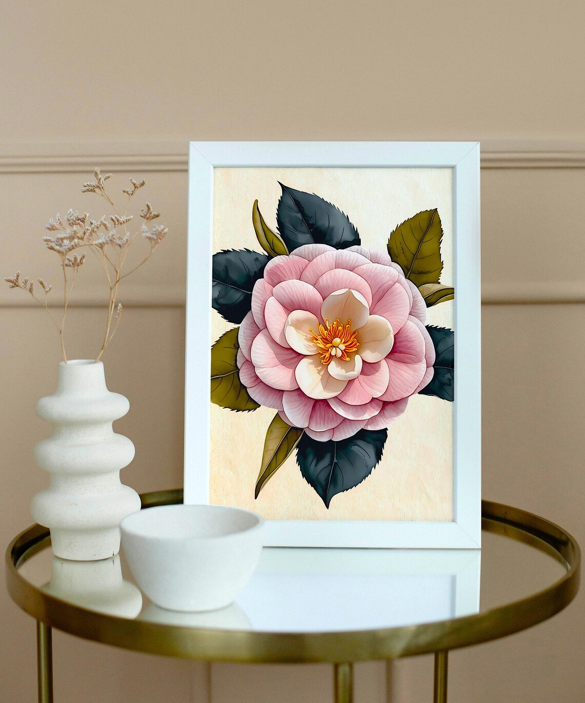 Pink Camellia Art Print, Vintage Botanical Illustration - Image 3