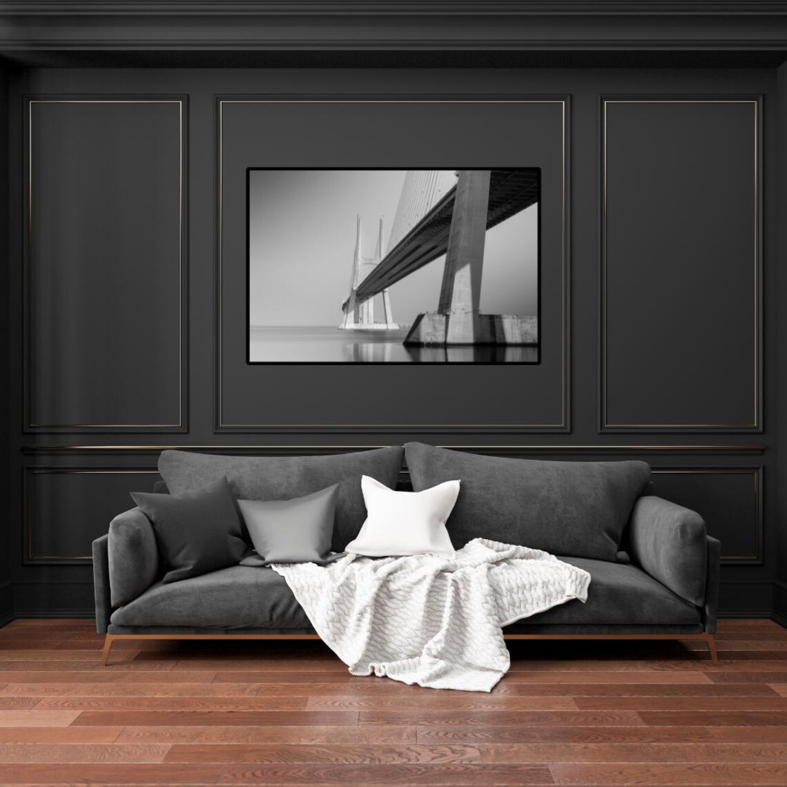Architectural Elegance, Monochrome Bridge Minimalist Art Print - Image 2
