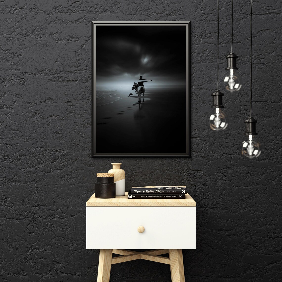 Surreal Horse Rider on a Dark Beach, Minimalist Art Print - Image 5