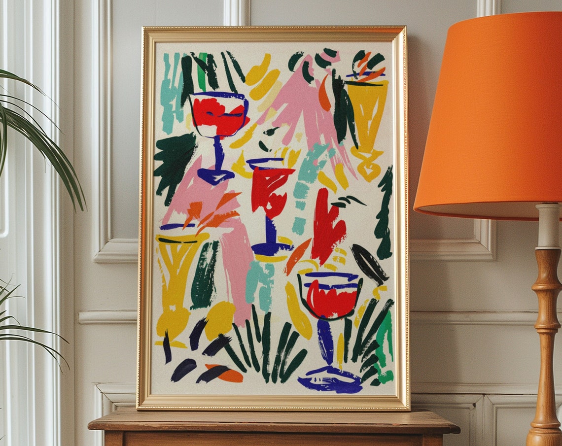 Abstract Cocktail Glasses Bright Bold Colorful Bar Art Poster