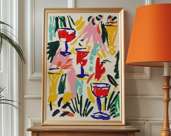Abstract Cocktail Glasses Bright Bold Colorful Bar Art Poster