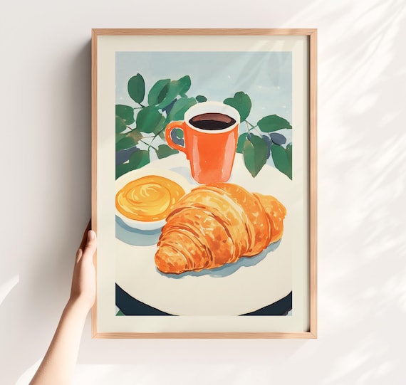 Croissant Coffee Cozy Breakfast Still Life Cute Modern Cafe Poster
