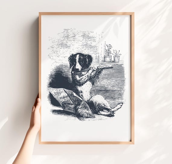 Vintage Dog Print Rustic Man Cave Art Funny Farmhouse Wall Decor Cabin Animal Sketch Artwork Antique Drawing