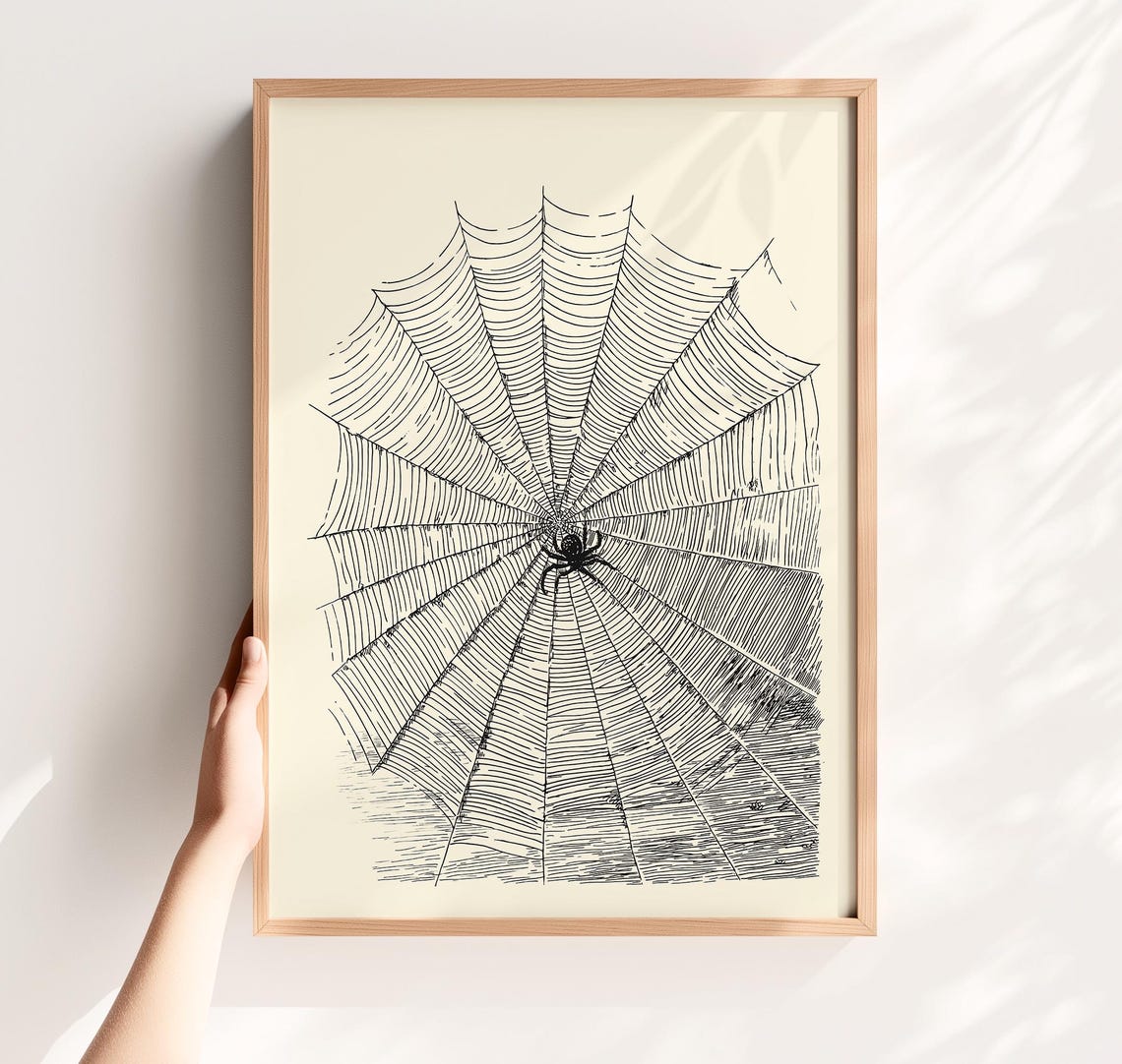 Vintage Spider Web Print Gothic Halloween Wall Art