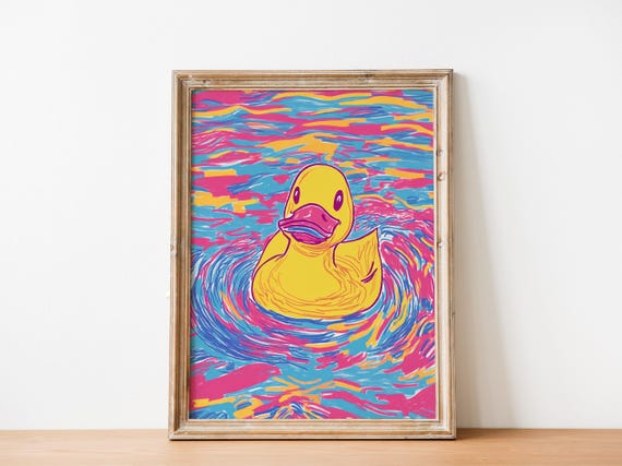 Yellow Rubber Duck Art Print Pop Bathroom Prints Funny Toilet Pink And Blue Shower Room Wall Decor Colorful Modern