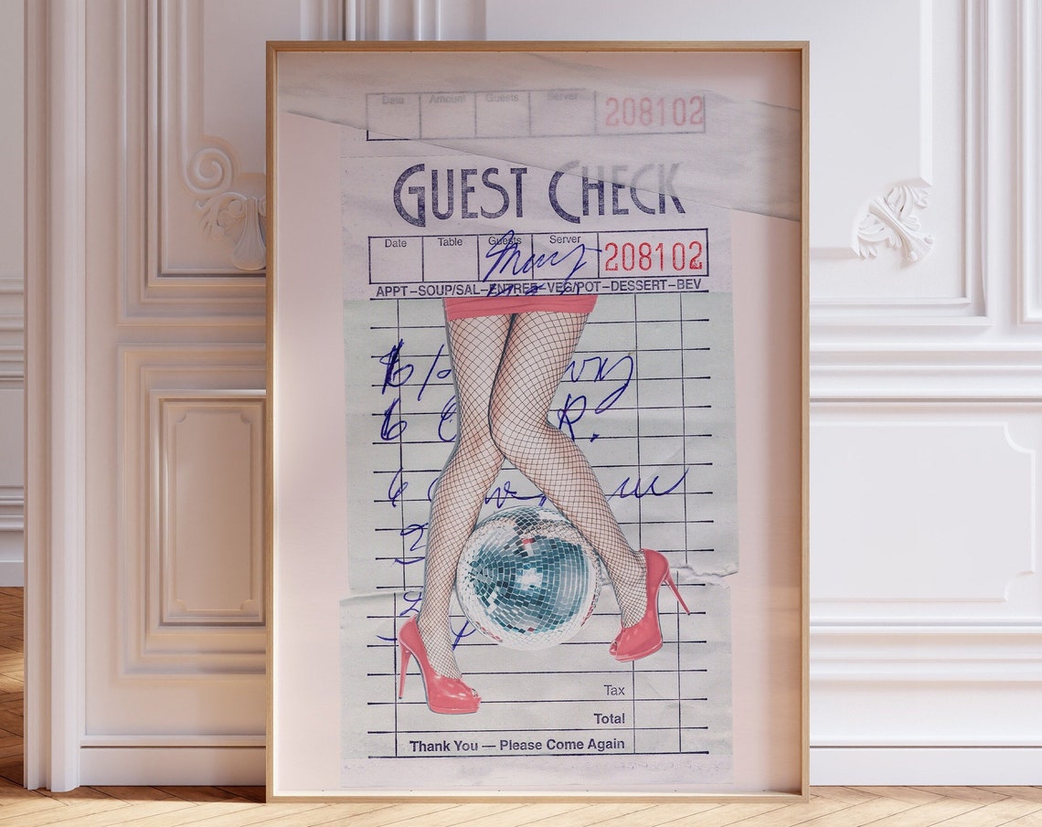 Guest Check Vintage Restaurant Receipt Disco Collage Wall Art