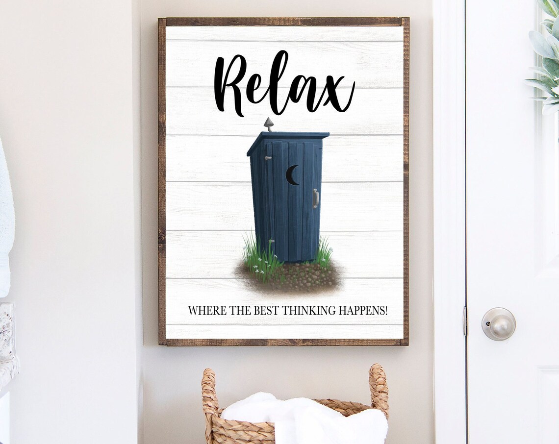 Relax Quote with Navy Blue Outhouse Bathroom Humor Wall Poster