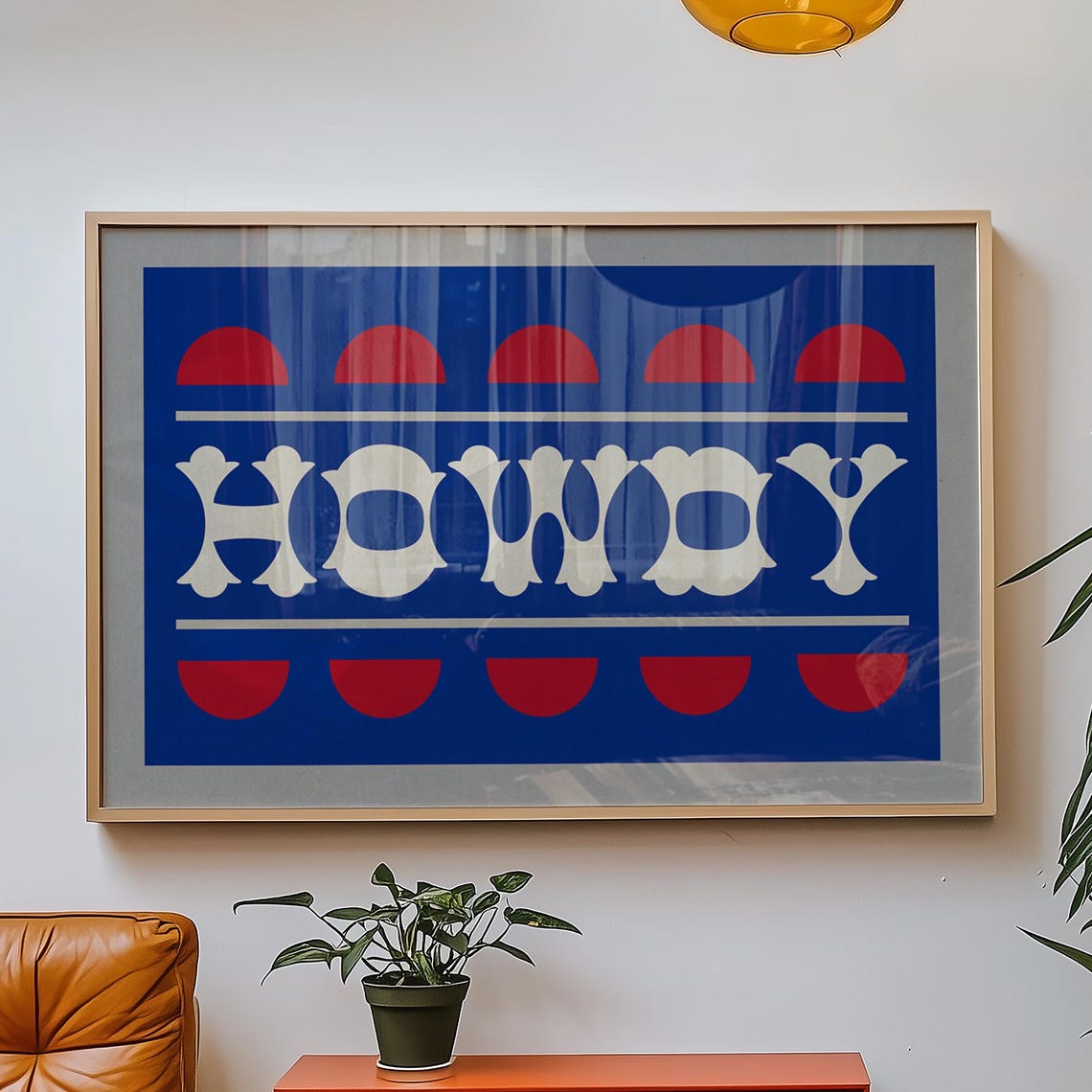 HOWDY Western Typography Blue Red Retro Eclectic Wall Art Print - Image 3