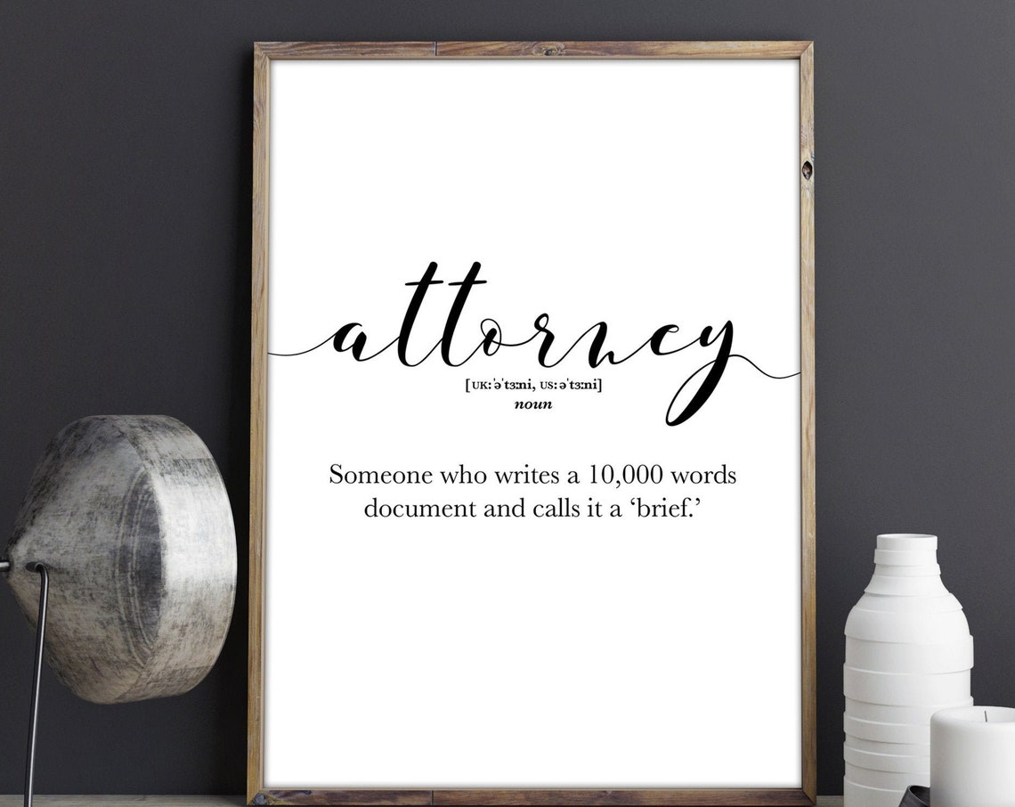 Attorney Definition Funny Script Word Poster Lawyer Office Gift Decor