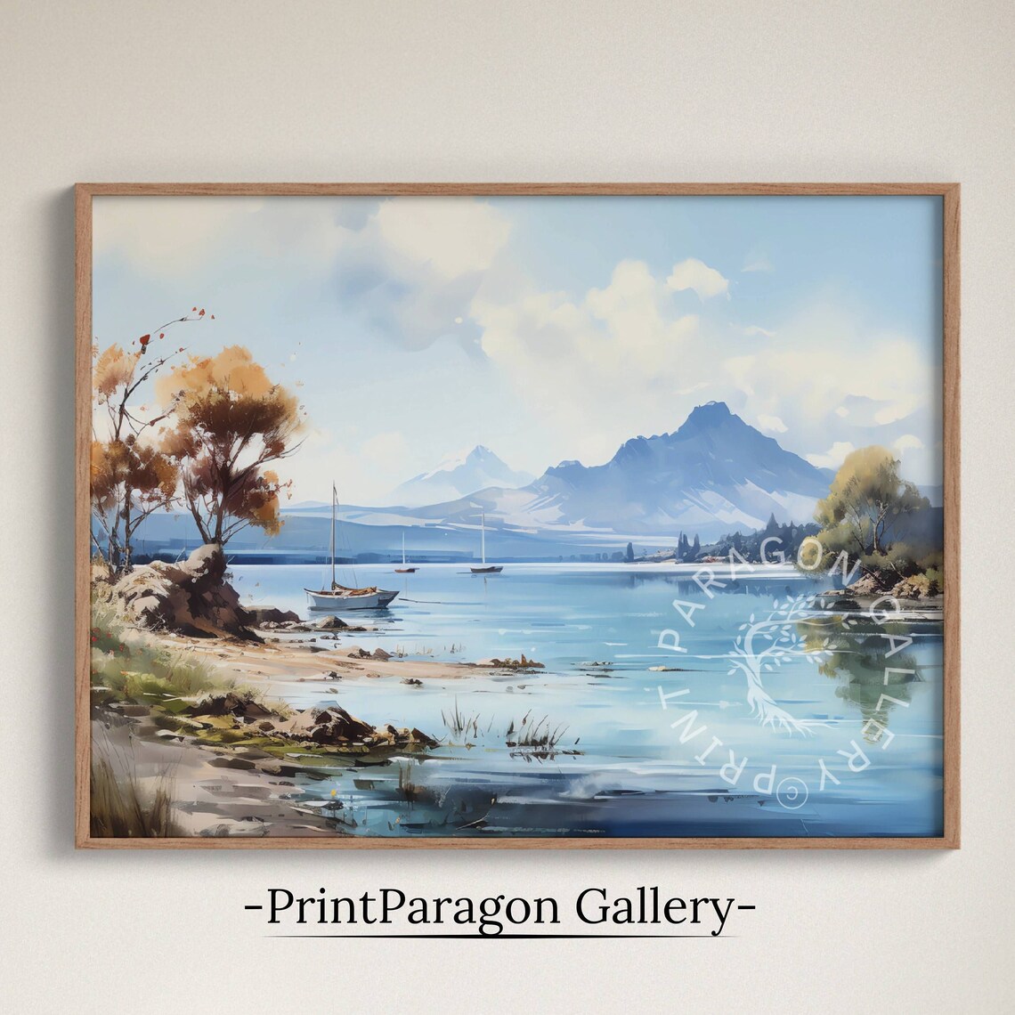Blue Mountain Lake with Sailboats Autumn Trees Scenic Poster