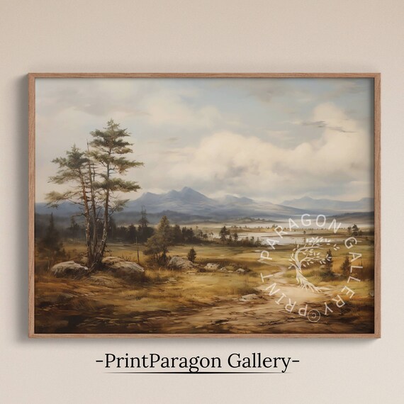 Summer Meadow Pine Trees Mountain Vista Moody Sky Landscape Poster