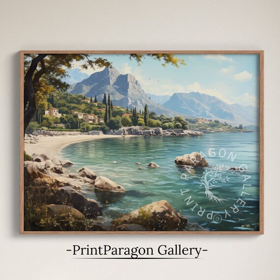 Mediterranean Coastal Town Turquoise Sea Mountains Summer Poster