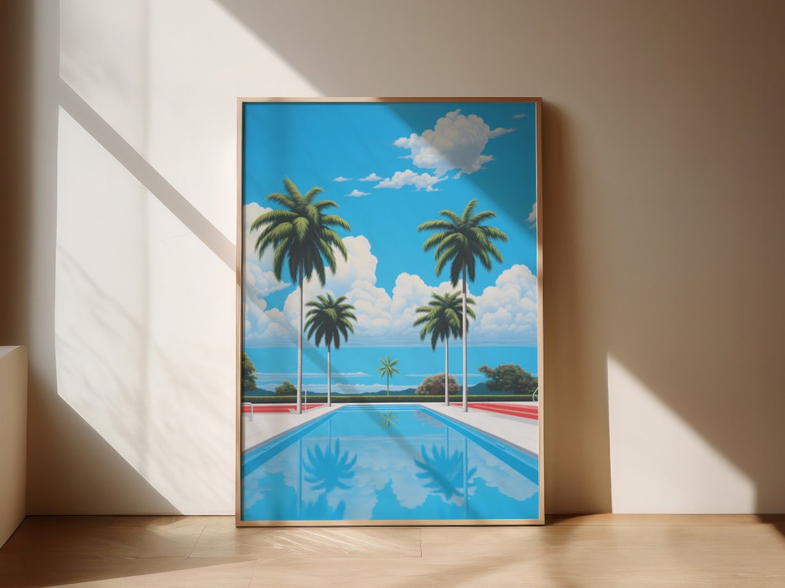 Tropical Pool Palm Trees Bright Blue Sky City Pop Summer Poster