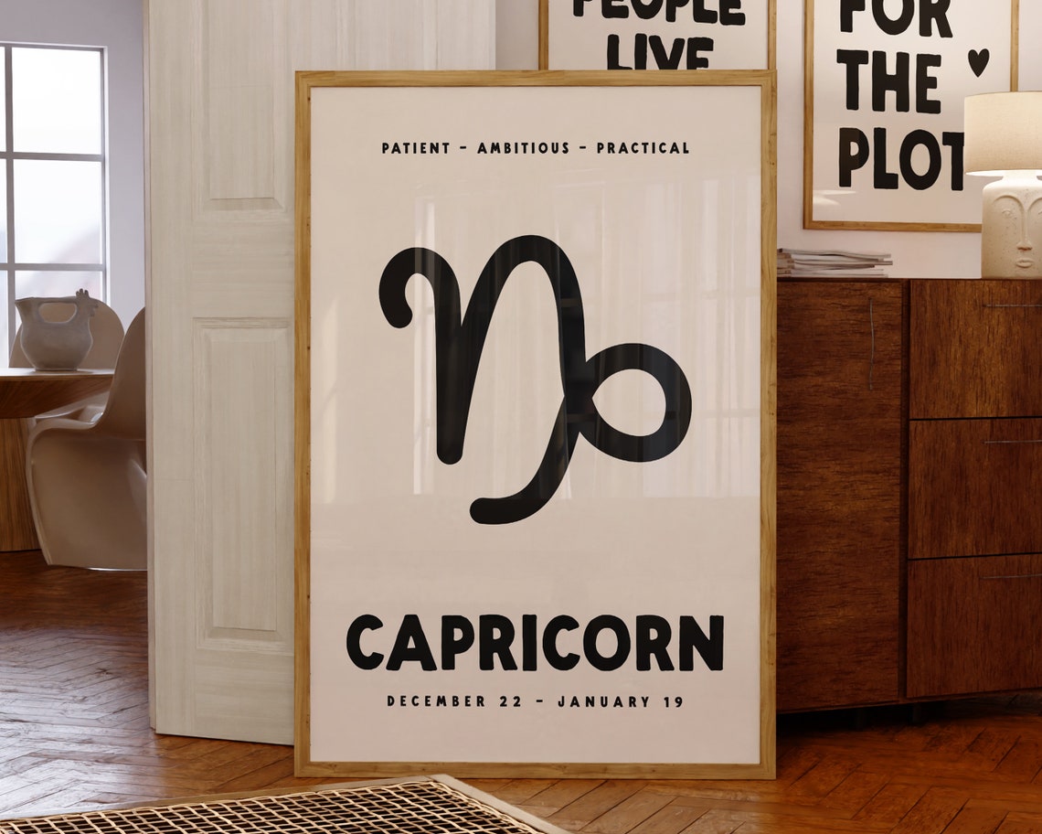Capricorn Zodiac Symbol Bold Black Minimalist Astrology Poster