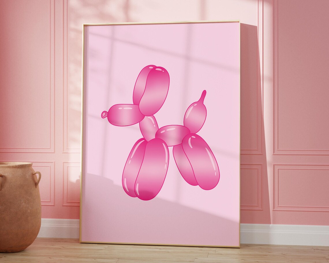 Pink Balloon Dog Pop Art Trendy Preppy Aesthetic Bedroom Poster - Image 3