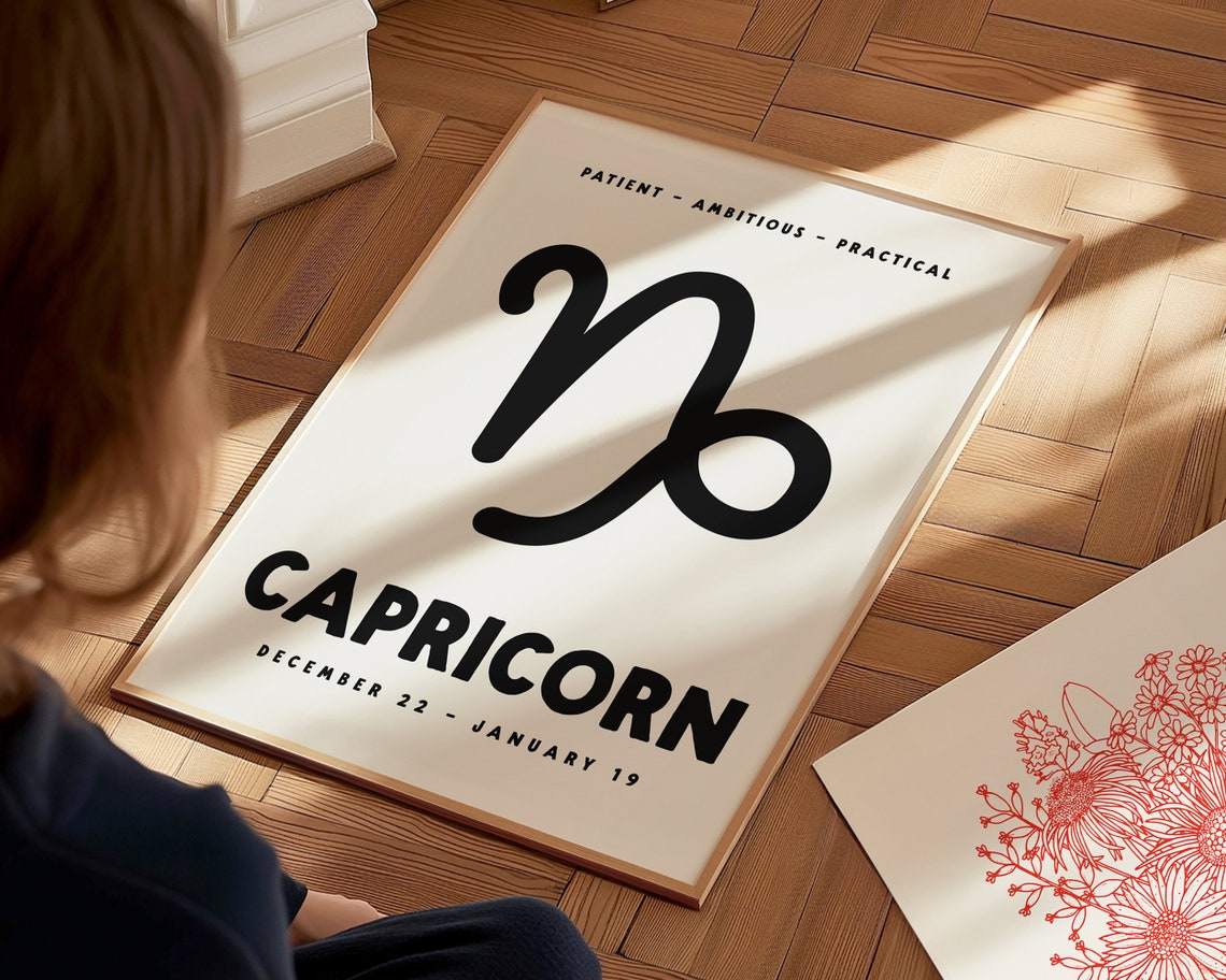 Capricorn Zodiac Symbol Bold Black Minimalist Astrology Poster - Image 2