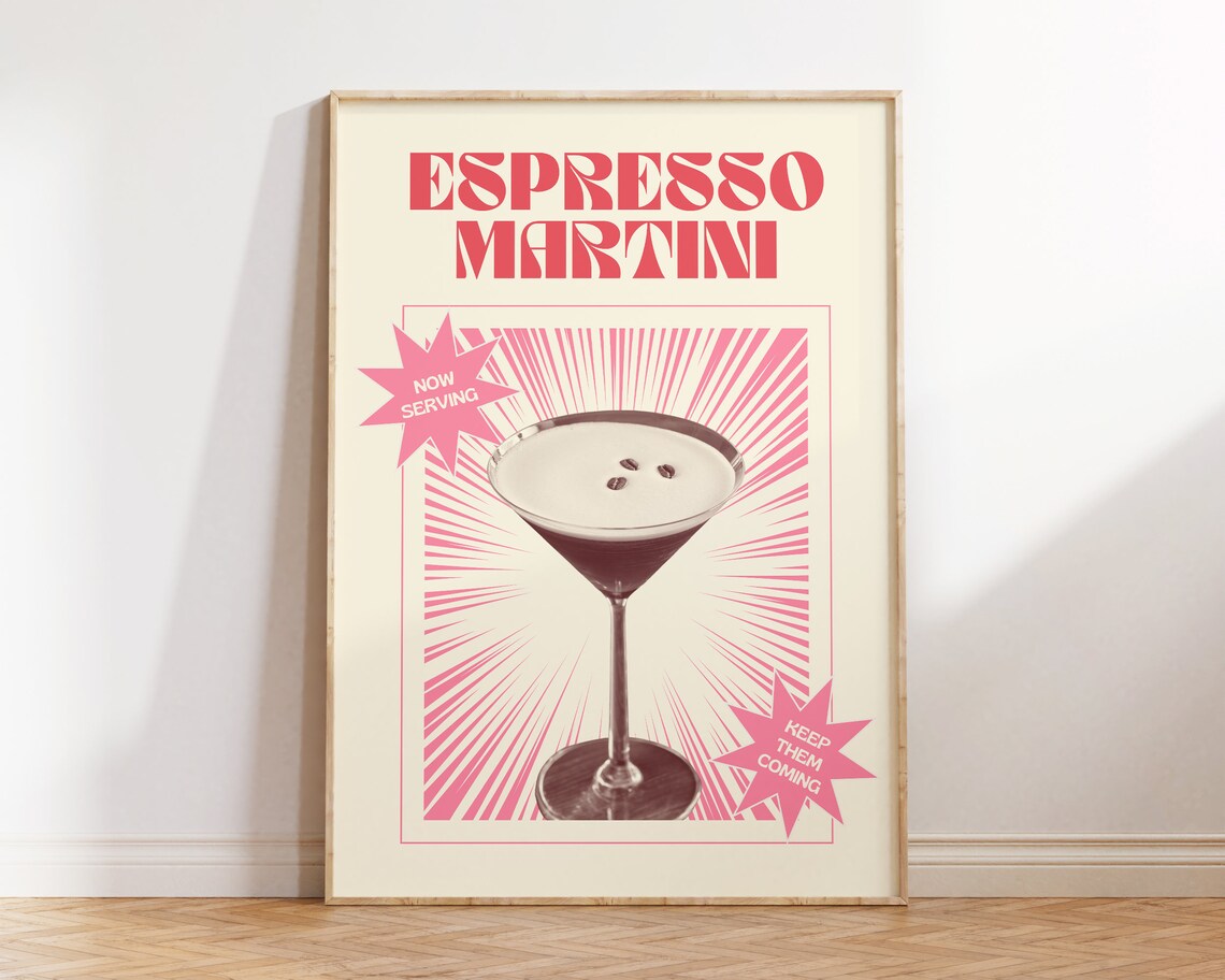 Espresso Martini Retro Cocktail Poster, Bar Cart Art - Image 2