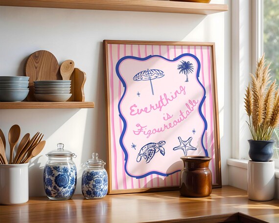 Everything Is Figureoutable Coastal Quote Poster Beach Doodle Art