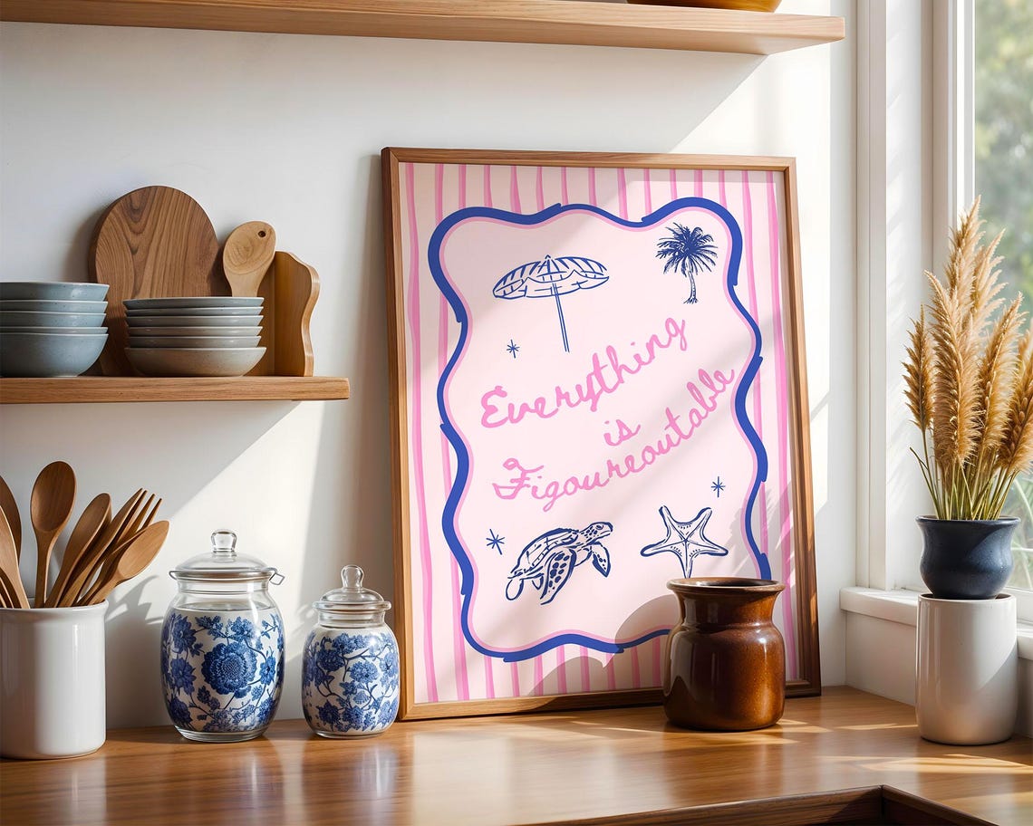 Everything Is Figureoutable Coastal Quote Poster Beach Doodle Art
