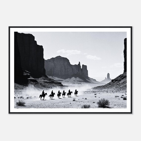 Black And White Cowboy Riders, Monument Valley Travel Poster