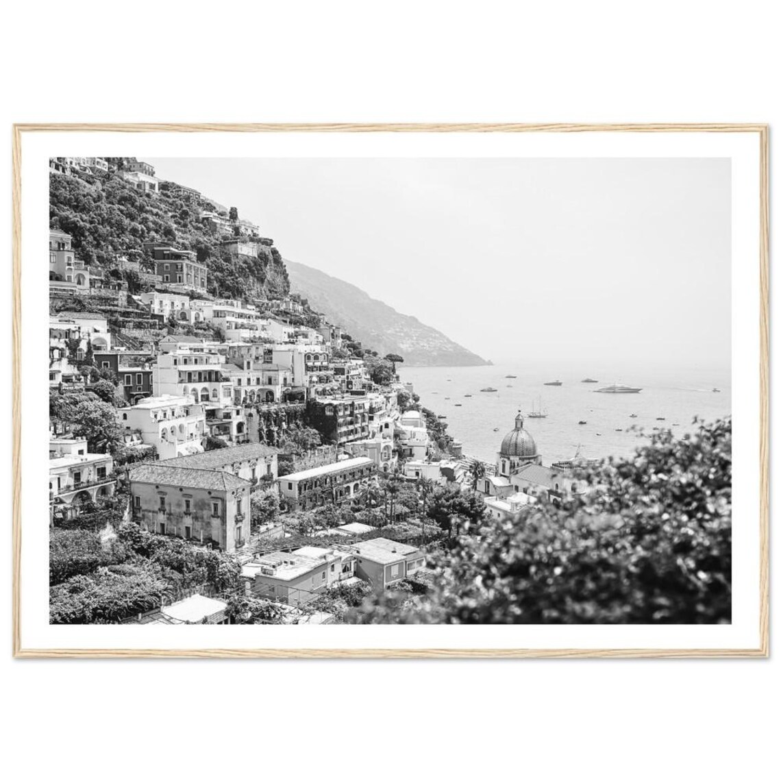 Positano Amalfi Coast Black White Photography Poster Italy View