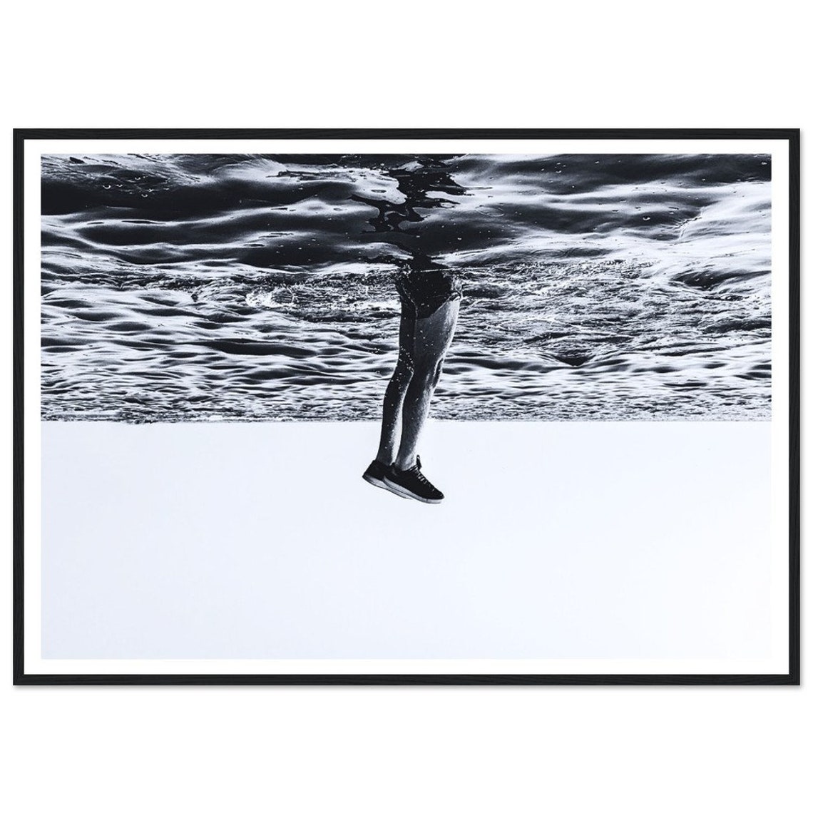 Black And White Ocean Water Photo With Floating Legs Art Poster