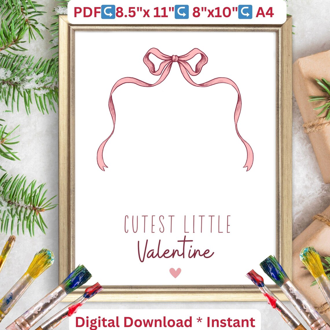 Cutest Little Valentine Baby Footprint Bow Keepsake Craft Poster - Image 2