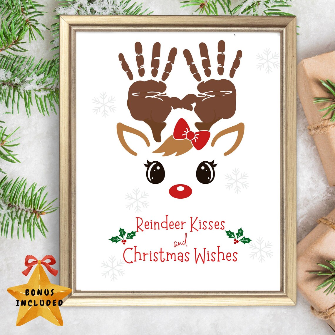 Christmas Handprint Art Craft Reindeer Holiday Art Print