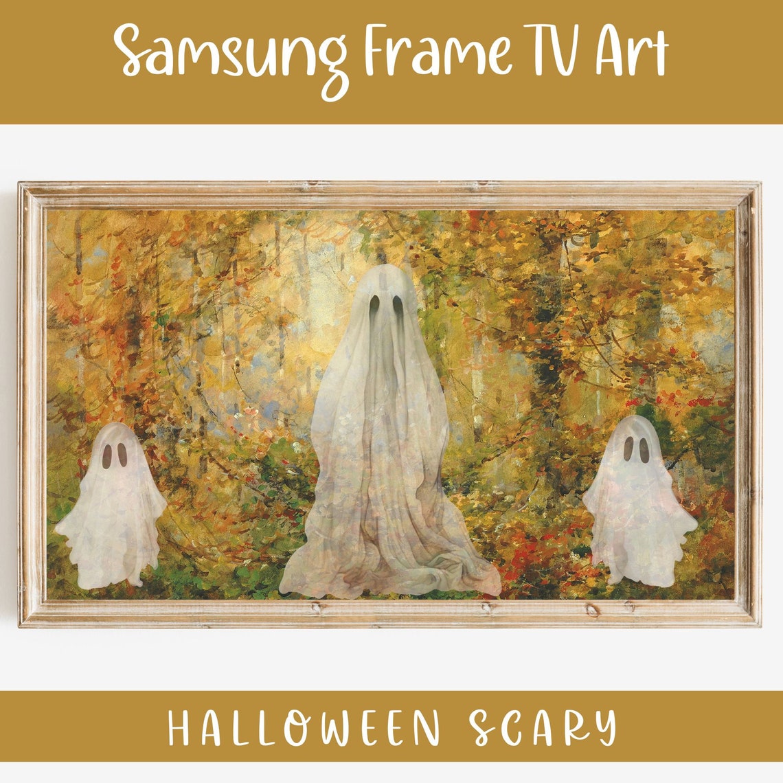 Halloween Ghost Family Autumn Forest Vintage Spooky Frame TV Wall Art
