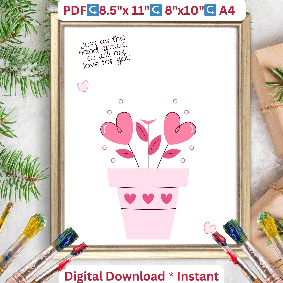 Valentines Day Handprint Flower Craft Love Heart Art Print - Image 2