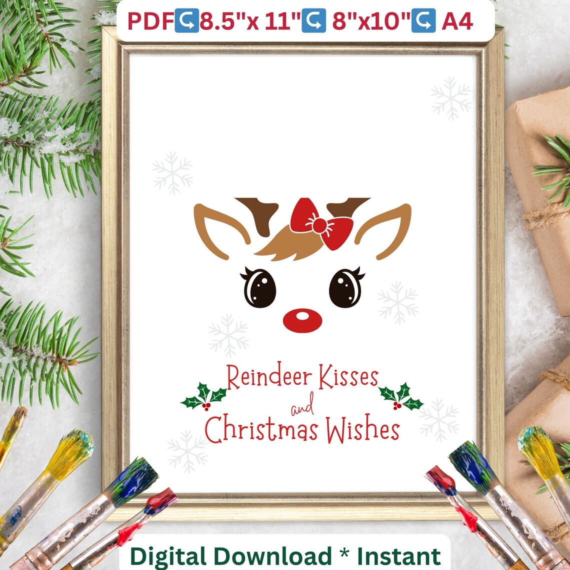 Christmas Handprint Art Craft Reindeer Holiday Art Print - Image 2