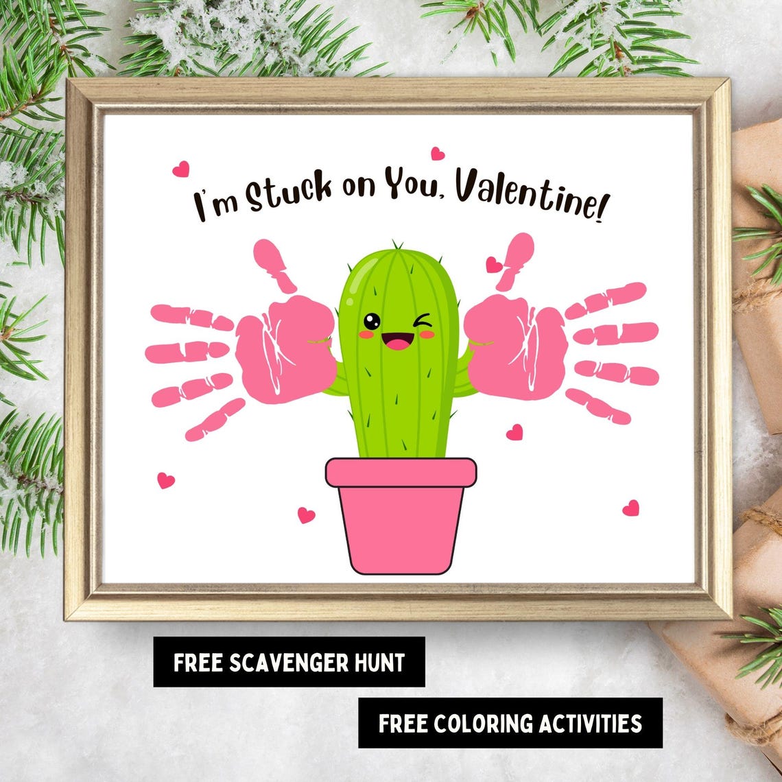 I'm Stuck on You Valentine Cactus Handprint Craft Kids Keepsake Poster