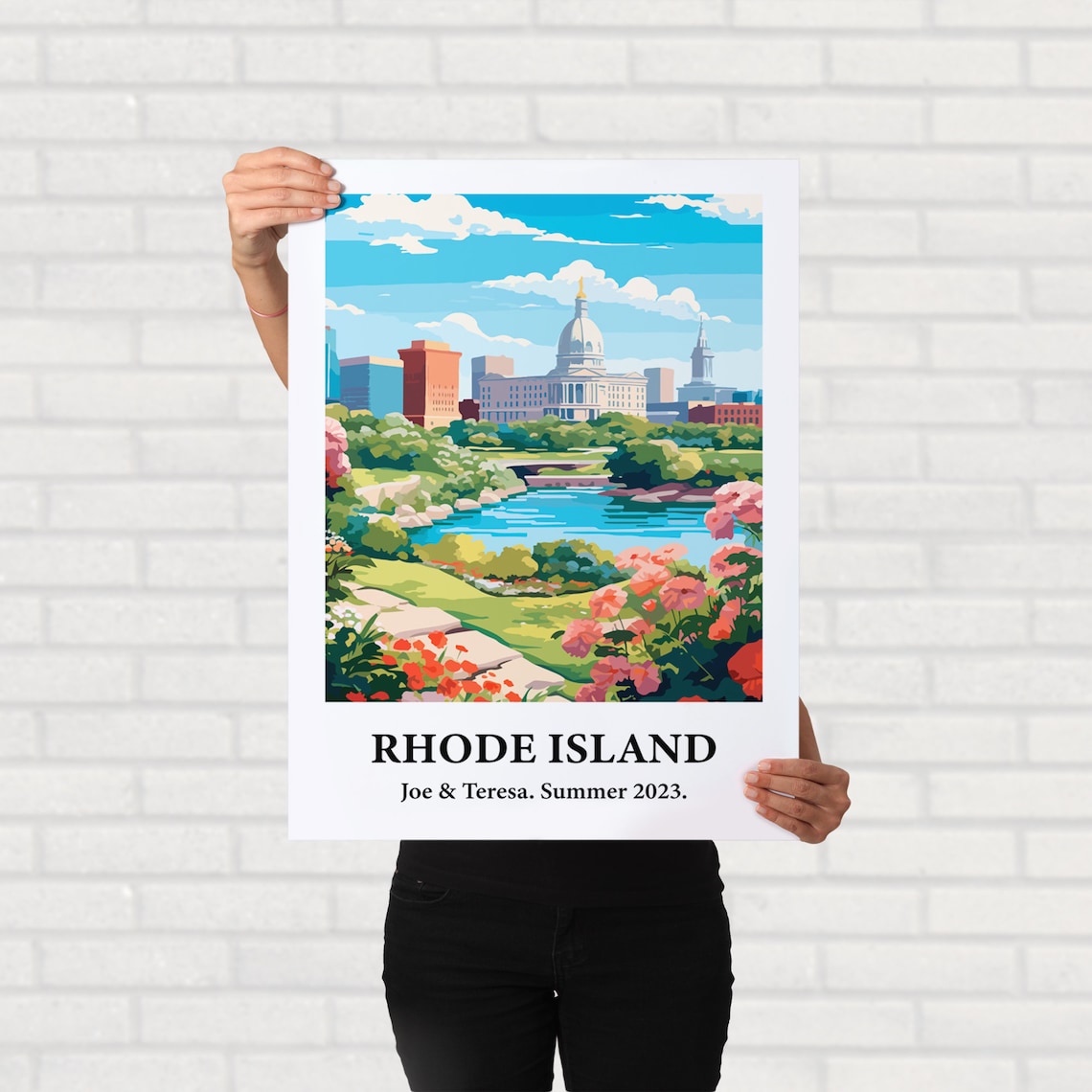 Rhode Island Capitol Dome River Garden Vintage Style Travel Poster - Image 2