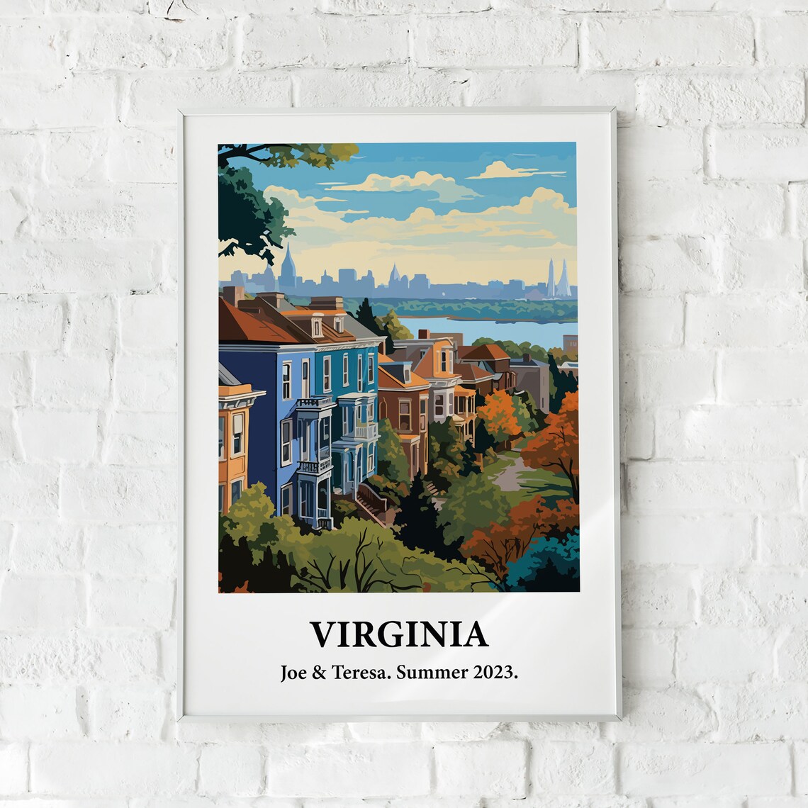 Virginia Row Houses River Skyline Vintage Style Travel Art Poster - Image 3