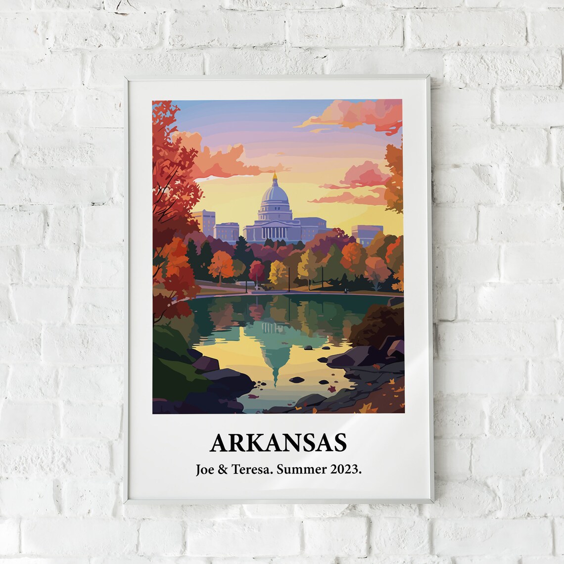 Arkansas State Capitol Sunset Lake Personalized Travel Poster