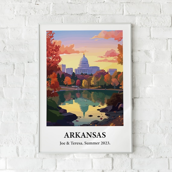 Arkansas State Capitol Sunset Lake Personalized Travel Poster